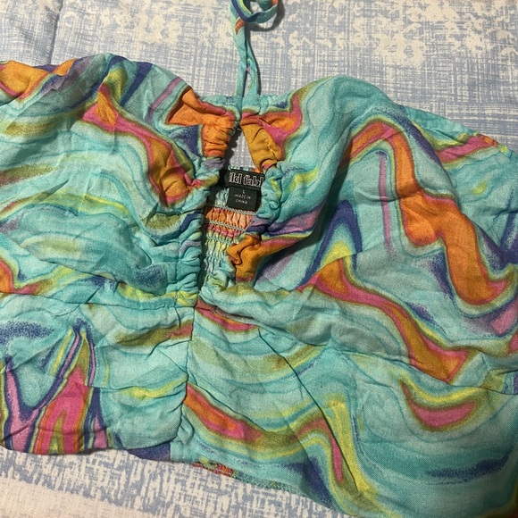 NWT Wild Fable. L Aqua Swirl Halter Crop Top - Picture 6 of 8